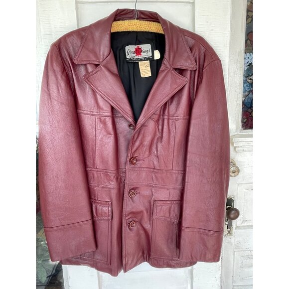 Vintage 1970s Great Things  Canada Burgundy Leather Jacket Mens 42 - Picture 4 of 16